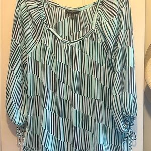 Banana Republic Mint Green, Cream and Black Relaxed Ruched Blouse